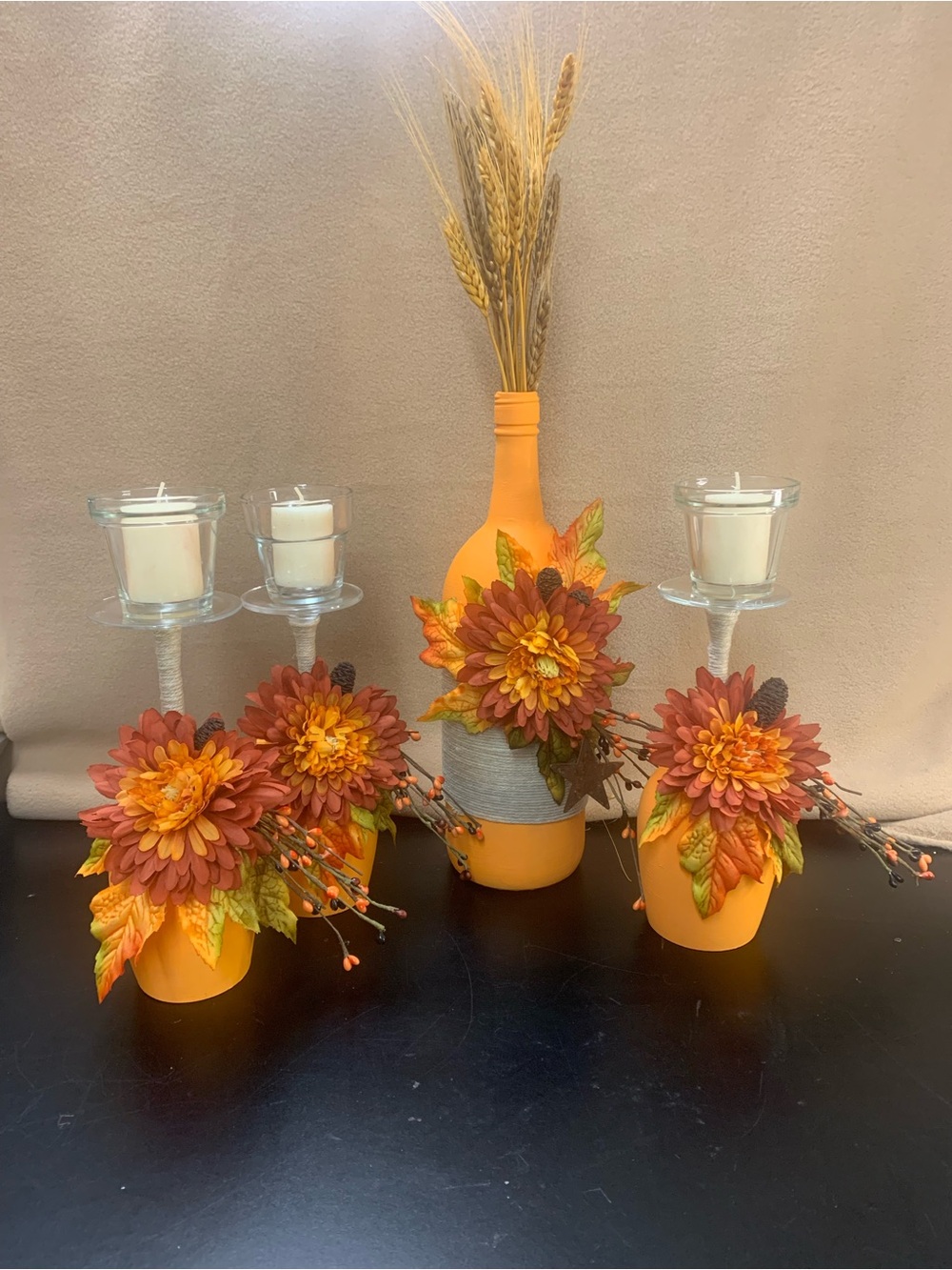 Orange Fall Floral Bottle and Vases Decorative Set